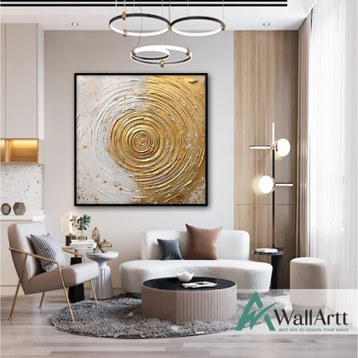 Gold Foil Circles 3d Heavy Textured Partial Oil Painting